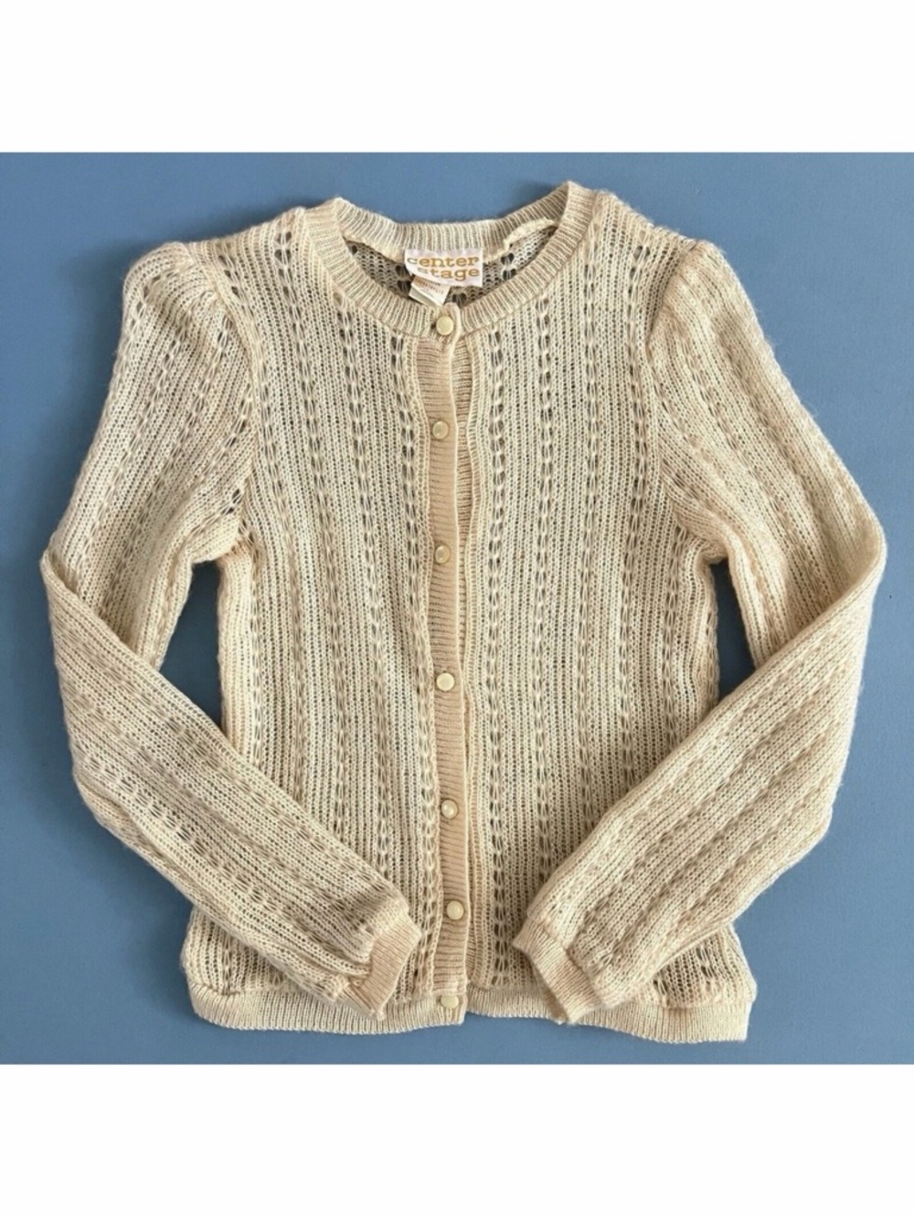 Vintage Center Stage Cream Dainty‎ Knit Classic Button Up Cardigan Sweater